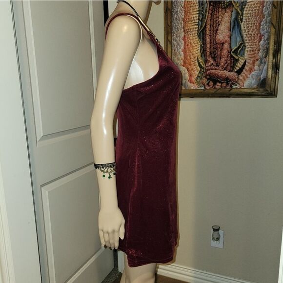 Urban Girl dark red velvet Glittery mini Dress. - Picture 6 of 10